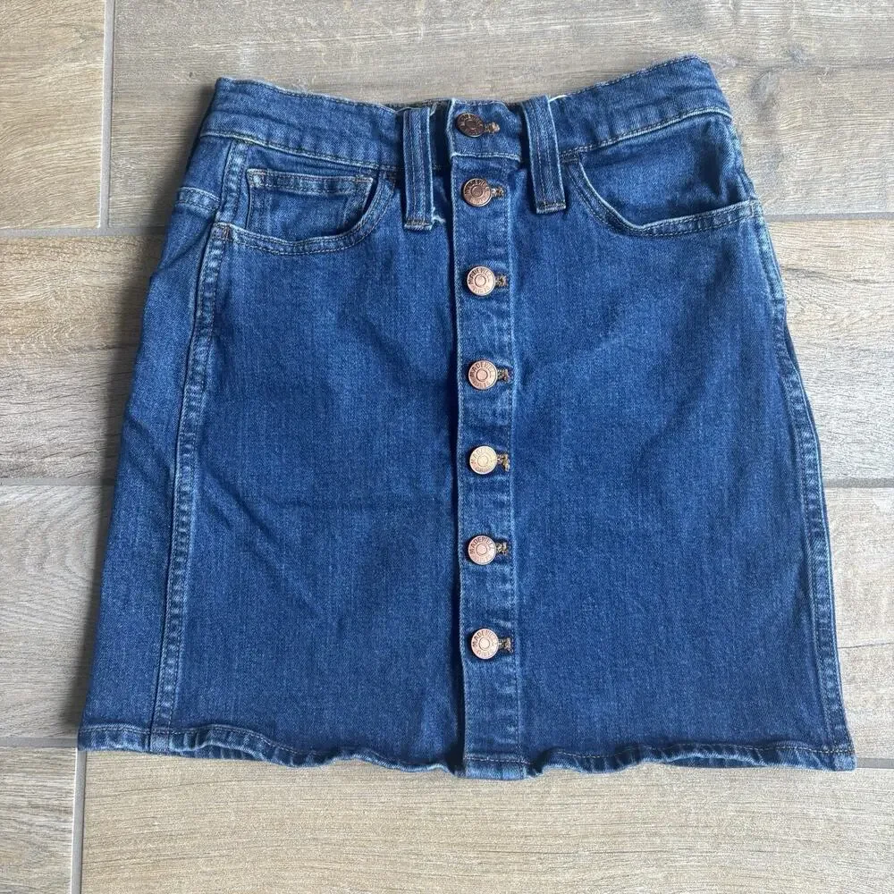 Madewell Denim Mini Skirt Womens‎ 23 Blue Button Front High Waisted A-Line